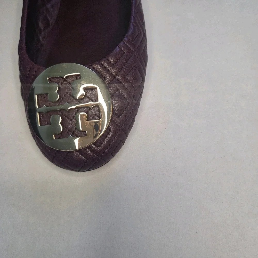 Tory Burch Minnie Quilted Nappa Leather Ballet Flats Port Burgundy Wine US 10